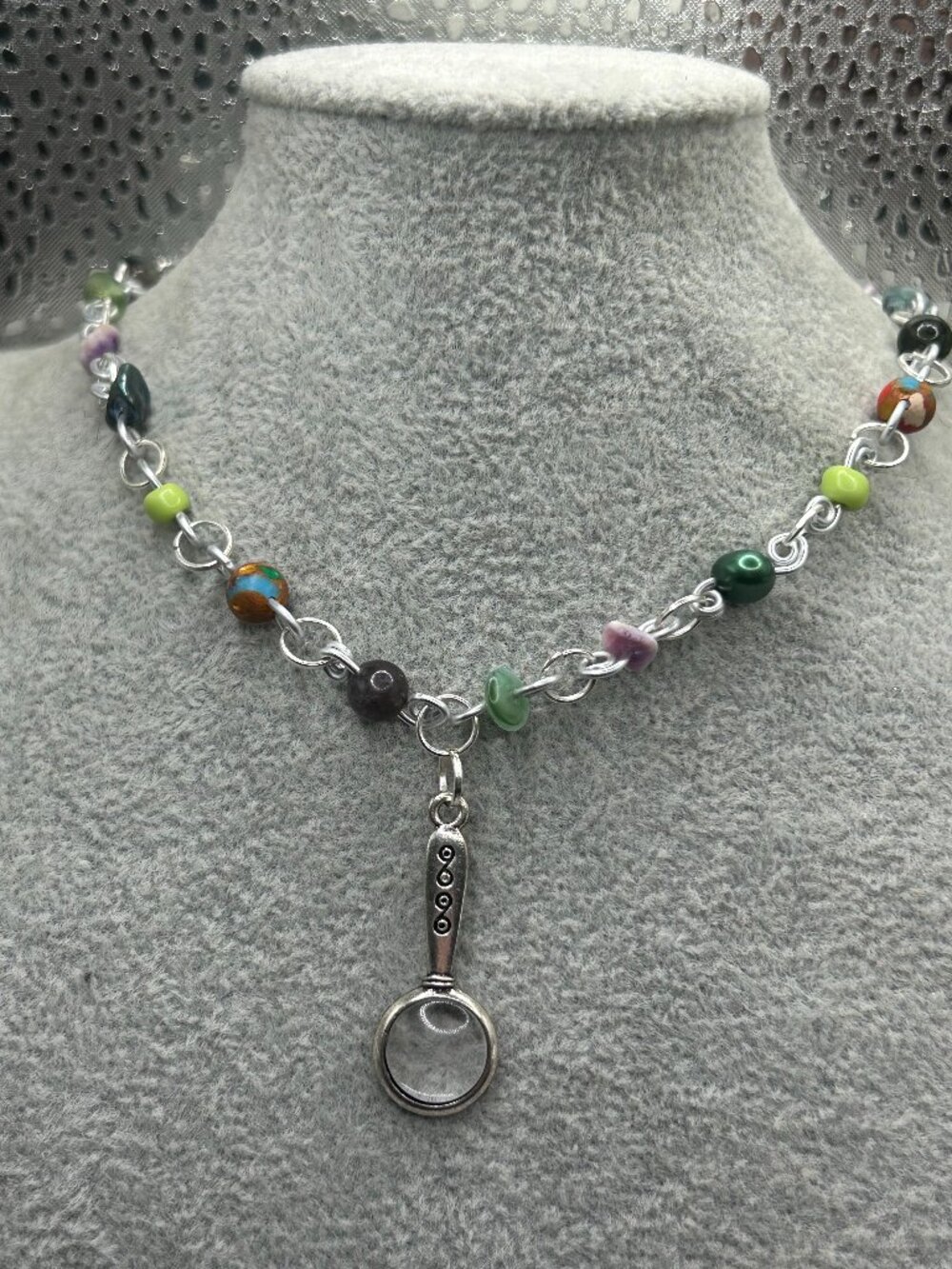 Handmade Multi Bead Magnifying Glass Necklace